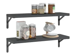 Clearance vidaxl Prateleiras de parede 2 pcs 75x23,5x3cm aço inoxidável prateado Preto