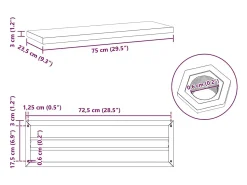 Clearance vidaxl Prateleiras de parede 2 pcs 75x23,5x3cm aço inoxidável prateado Preto
