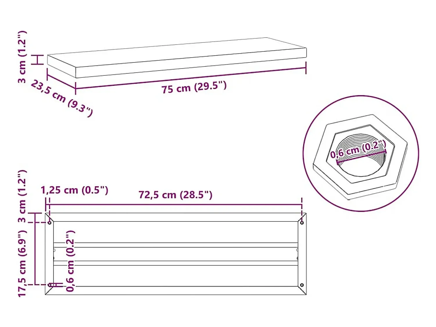 Clearance vidaxl Prateleiras de parede 2 pcs 75x23,5x3cm aço inoxidável prateado Preto