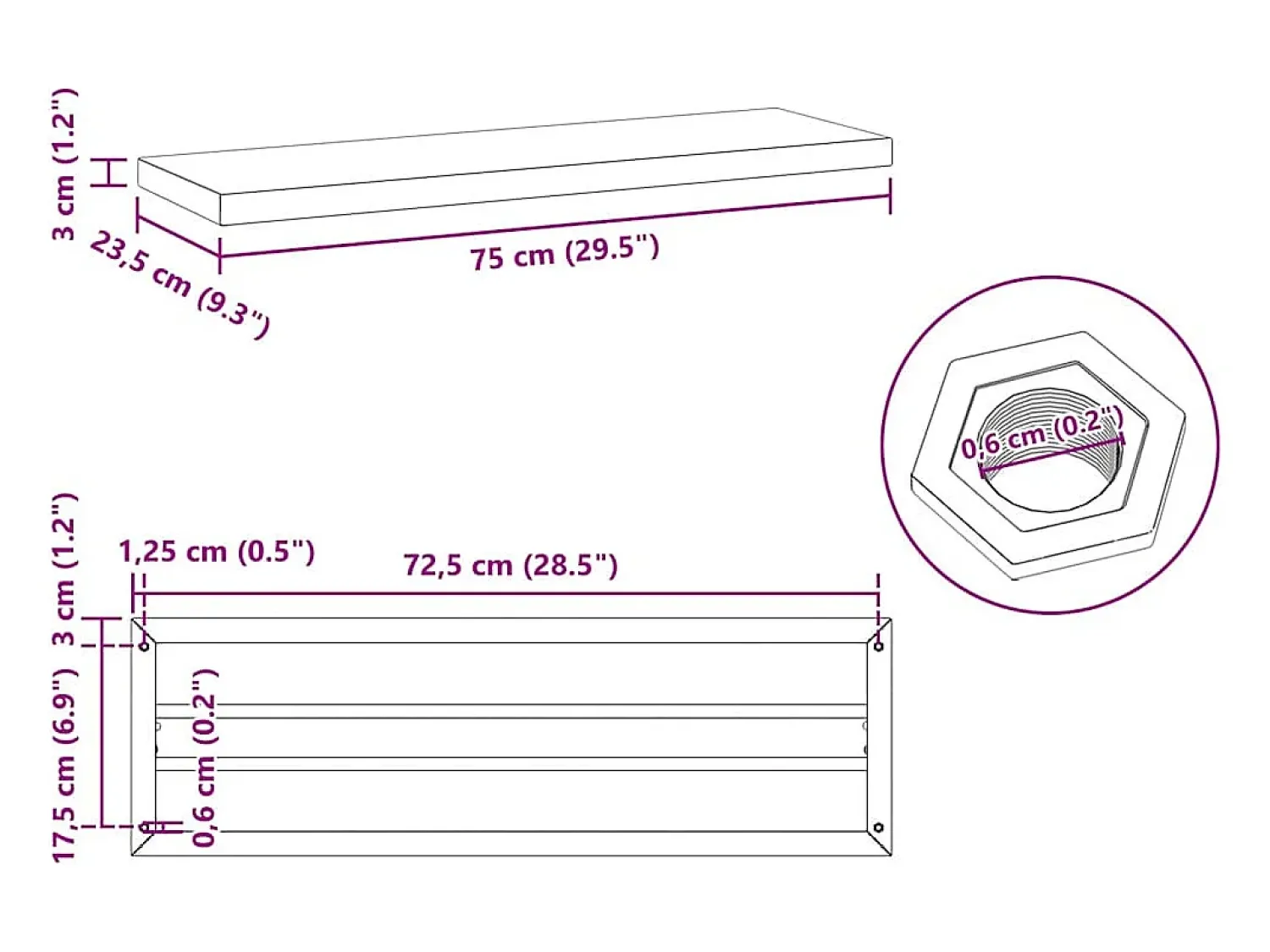 vidaxl Prateleiras de parede 2 pcs 75x23,5x3cm aço inoxidável^ Prateleira