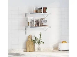 Prateleira| Prateleiras de parede 2 pcs 50x23,5x3cm aço inoxidável PT232737 Prateado