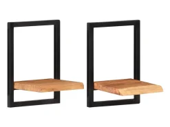 Discount vidaxl Prateleiras de parede 2 pcs 25x25x35 cm acácia maciça e aço Castanho