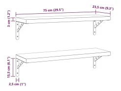 Sale vidaxl Prateleiras de parede 2 pcs 75x23,5 cm aço inoxidável prateado Preto