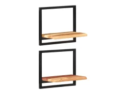 vidaxl Prateleiras de parede 2 pcs 40x24x35 cm acácia maciça e aço^ Prateleira