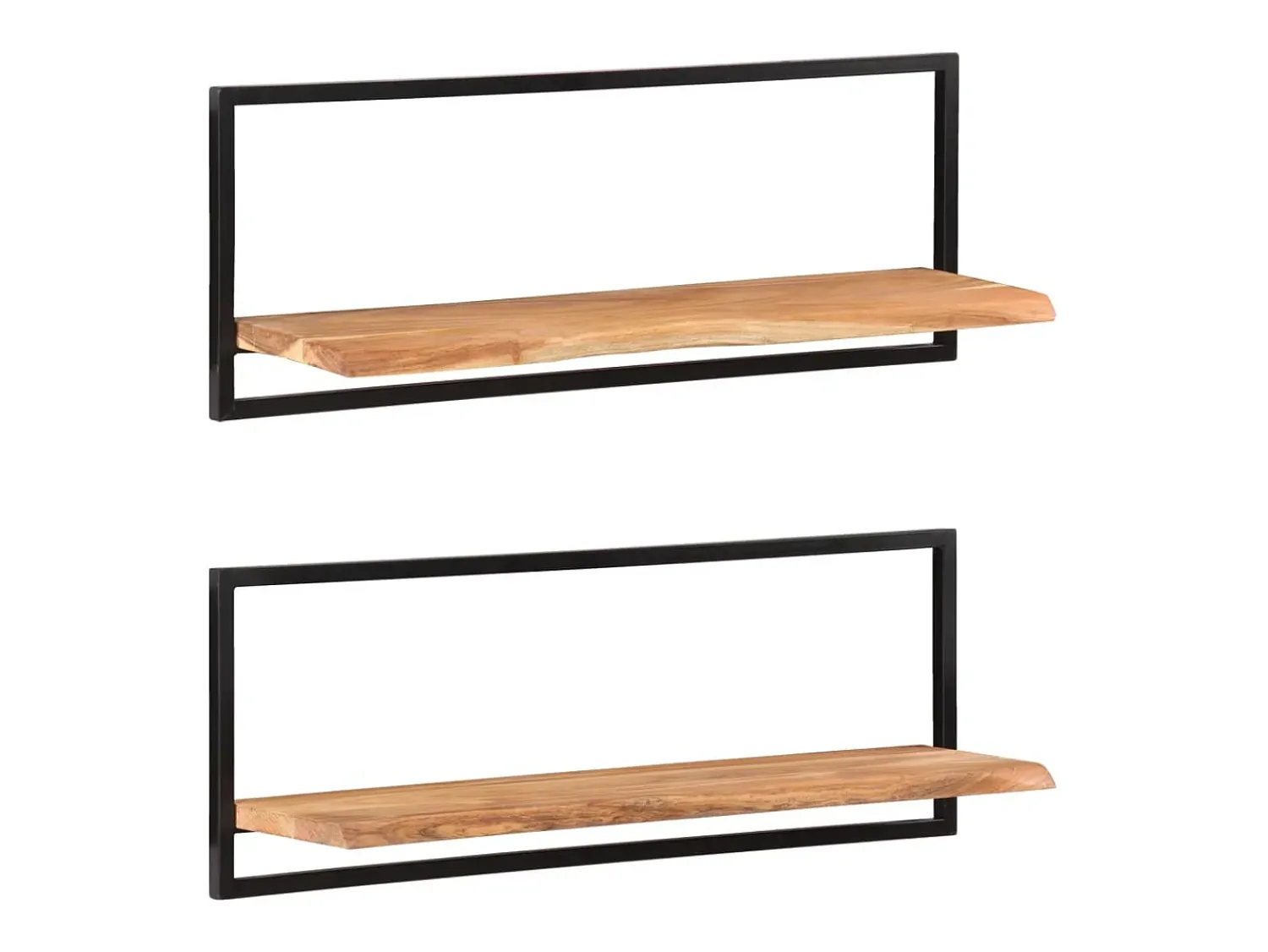 Online vidaxl Prateleiras de parede 2 pcs 100x24x35 cm acácia maciça e aço Castanho
