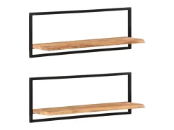 Online vidaxl Prateleiras de parede 2 pcs 100x24x35 cm acácia maciça e aço Castanho
