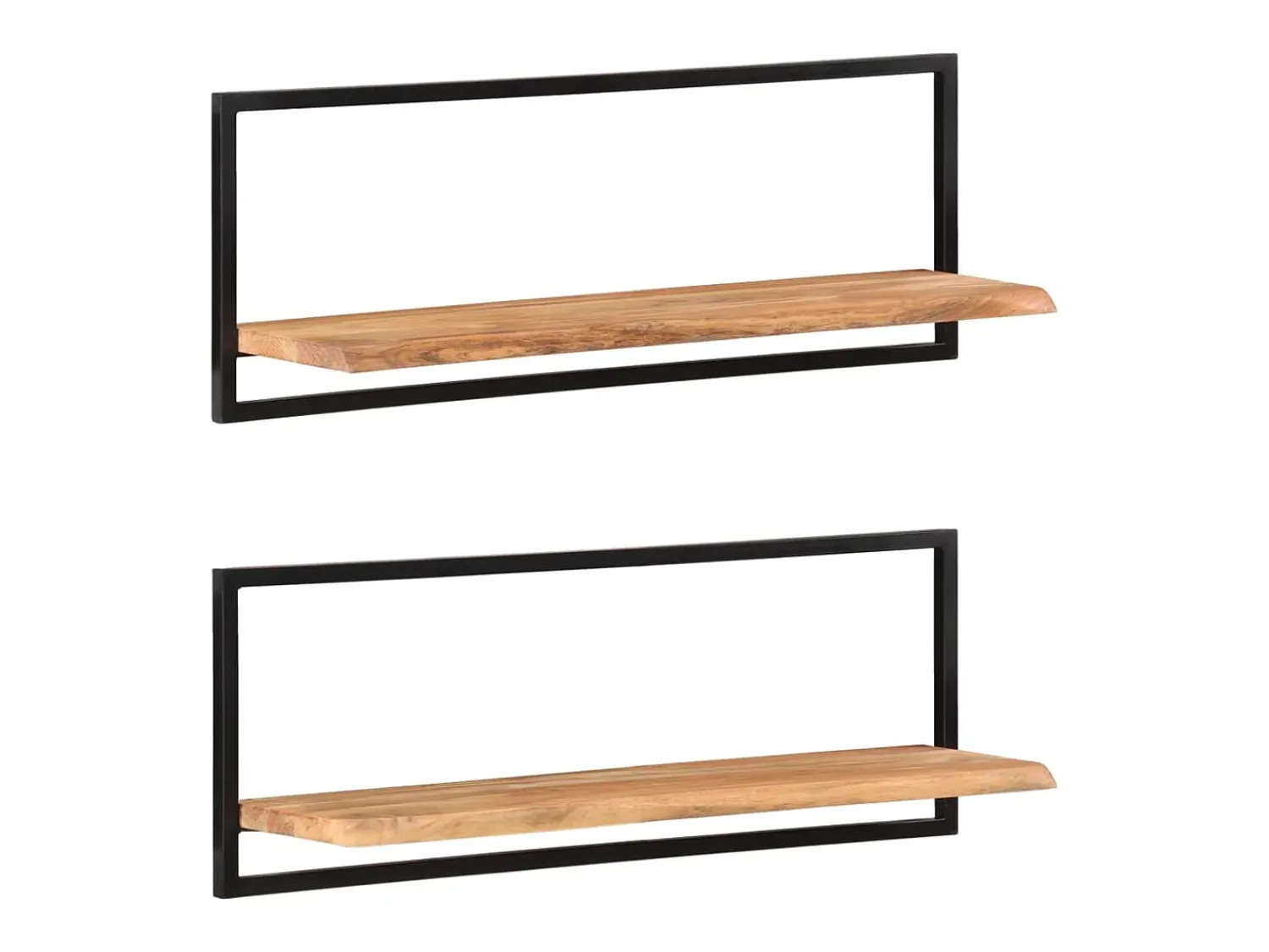 Online vidaxl Prateleiras de parede 2 pcs 100x24x35 cm acácia maciça e aço Castanho