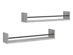 Prateleiras de parede c/ barras 2 pcs 80x16x14 cm cinza sonoma PT199322^ Prateleira