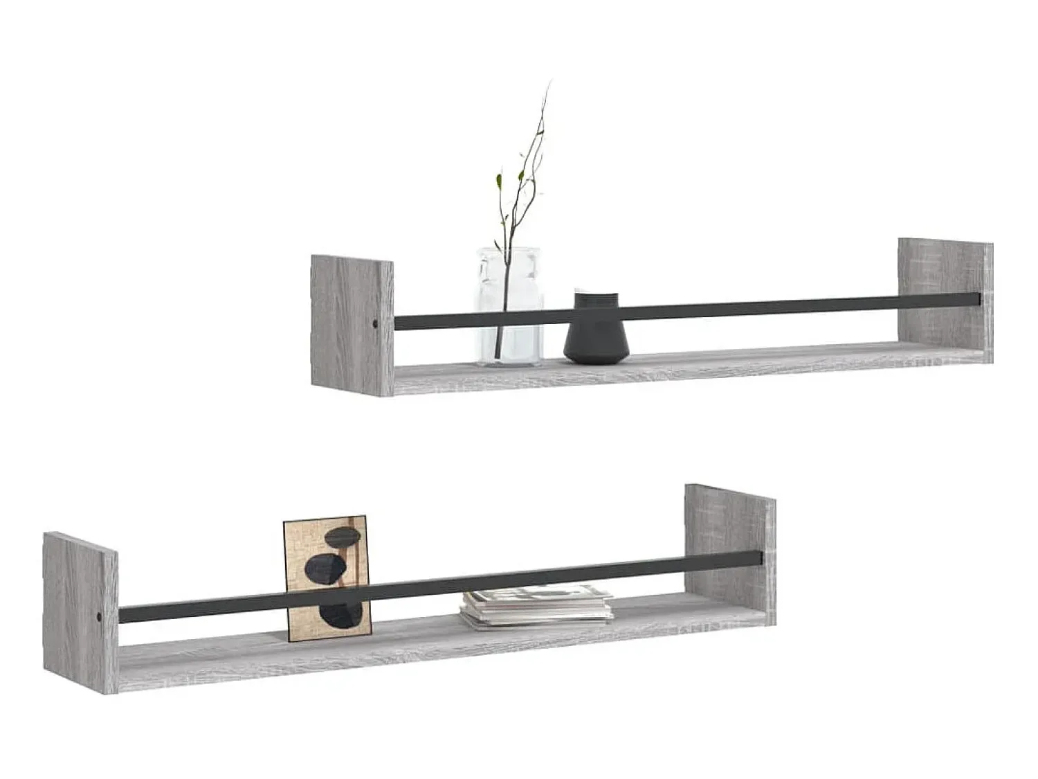 Prateleiras de parede c/ barras 2 pcs 80x16x14 cm cinza sonoma PT199322^ Prateleira