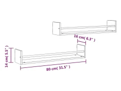 New vidaxl Prateleiras de parede c/ barras 2 pcs 80x16x14 cm cinza sonoma Cinzento