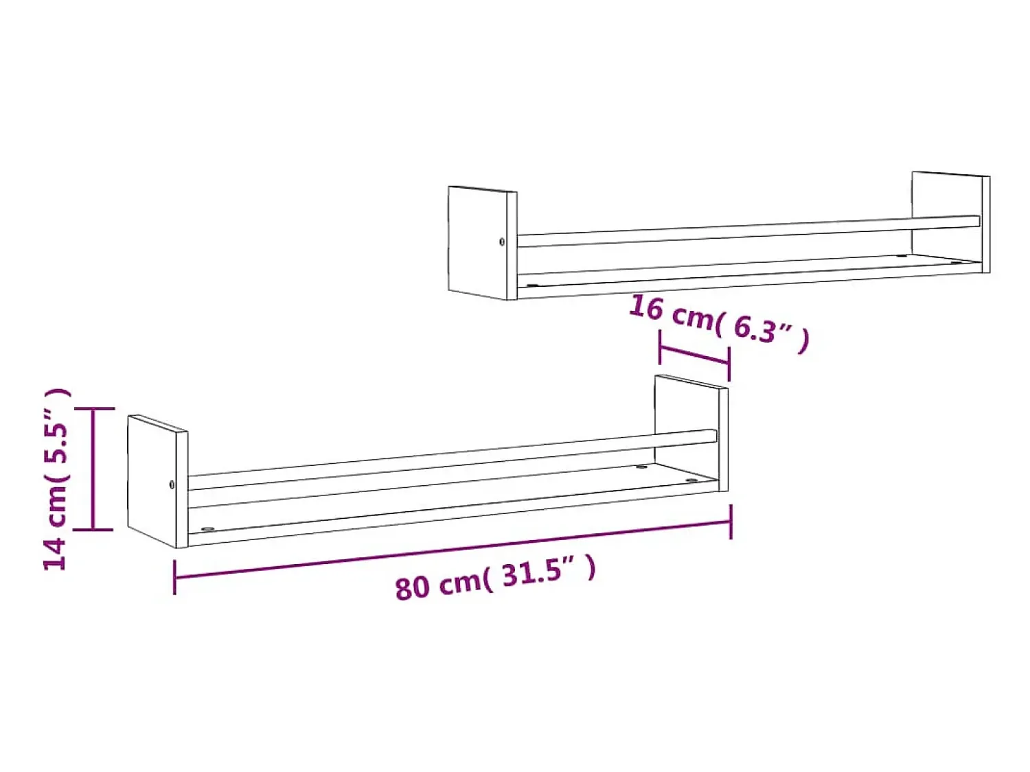 New vidaxl Prateleiras de parede c/ barras 2 pcs 80x16x14 cm cinza sonoma Cinzento