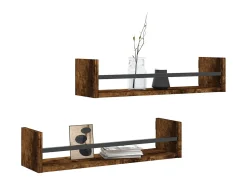 Prateleira| Prateleiras de parede c/ barras 2pcs 60x16x14cm carvalho fumado PT158122 Castanho