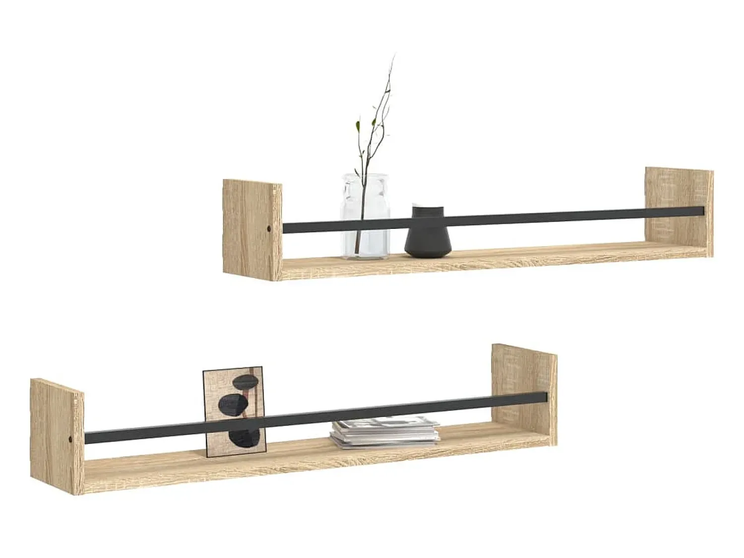 Prateleira* Prateleiras de parede c/ barras 2pcs 80x16x14cm carvalho sonoma PT297349 Castanho