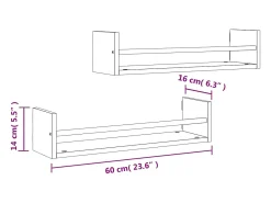Prateleira|vidaxl Prateleiras de parede c/ barras 2pcs 60x16x14cm carvalho fumado Castanho