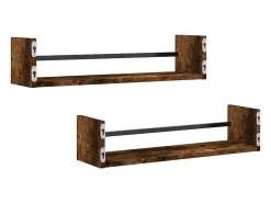 Prateleira|vidaxl Prateleiras de parede c/ barras 2pcs 60x16x14cm carvalho fumado Castanho