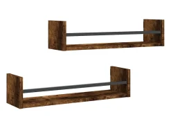 Prateleira|vidaxl Prateleiras de parede c/ barras 2pcs 60x16x14cm carvalho fumado Castanho