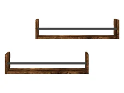 Prateleira|vidaxl Prateleiras de parede c/ barras 2pcs 60x16x14cm carvalho fumado Castanho