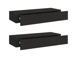 Prateleira* Prateleiras de parede c/ gavetas 2 pcs MDF 60x23,5x10 cm PT191609 Preto