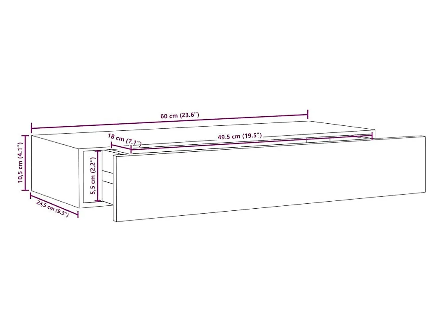 vidaxl Prateleiras de parede c/ gavetas 2pcs MDF 60x23,5x10cm^ Prateleira