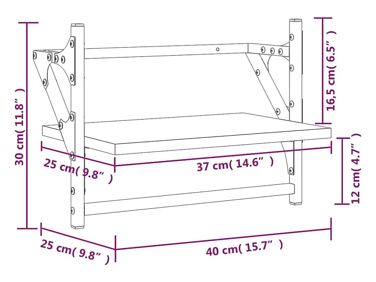 Prateleira|vidaxl Prateleiras de parede com barras 2 pcs 40x25x30 cm Preto