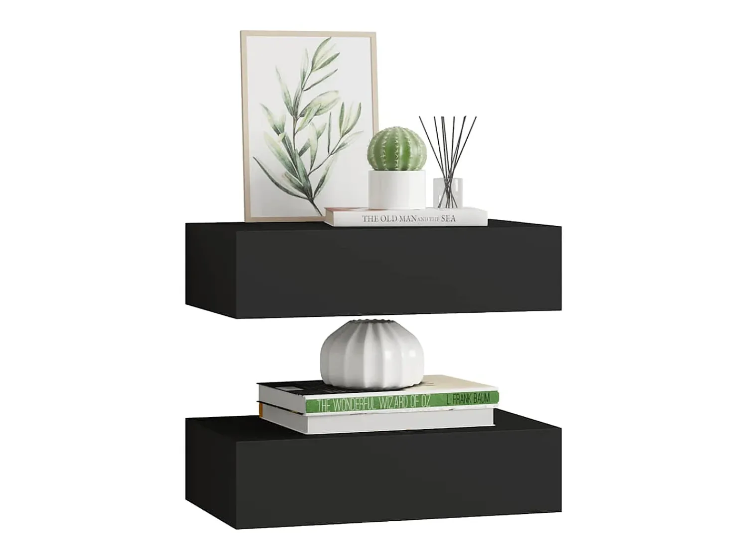 Online vidaxl Prateleiras de parede com gavetas 2 pcs MDF 40x23,5x10 cm Preto