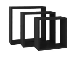 Clearance Prateleiras de parede em forma de cubo 3 pcs MDF PT667185 Preto