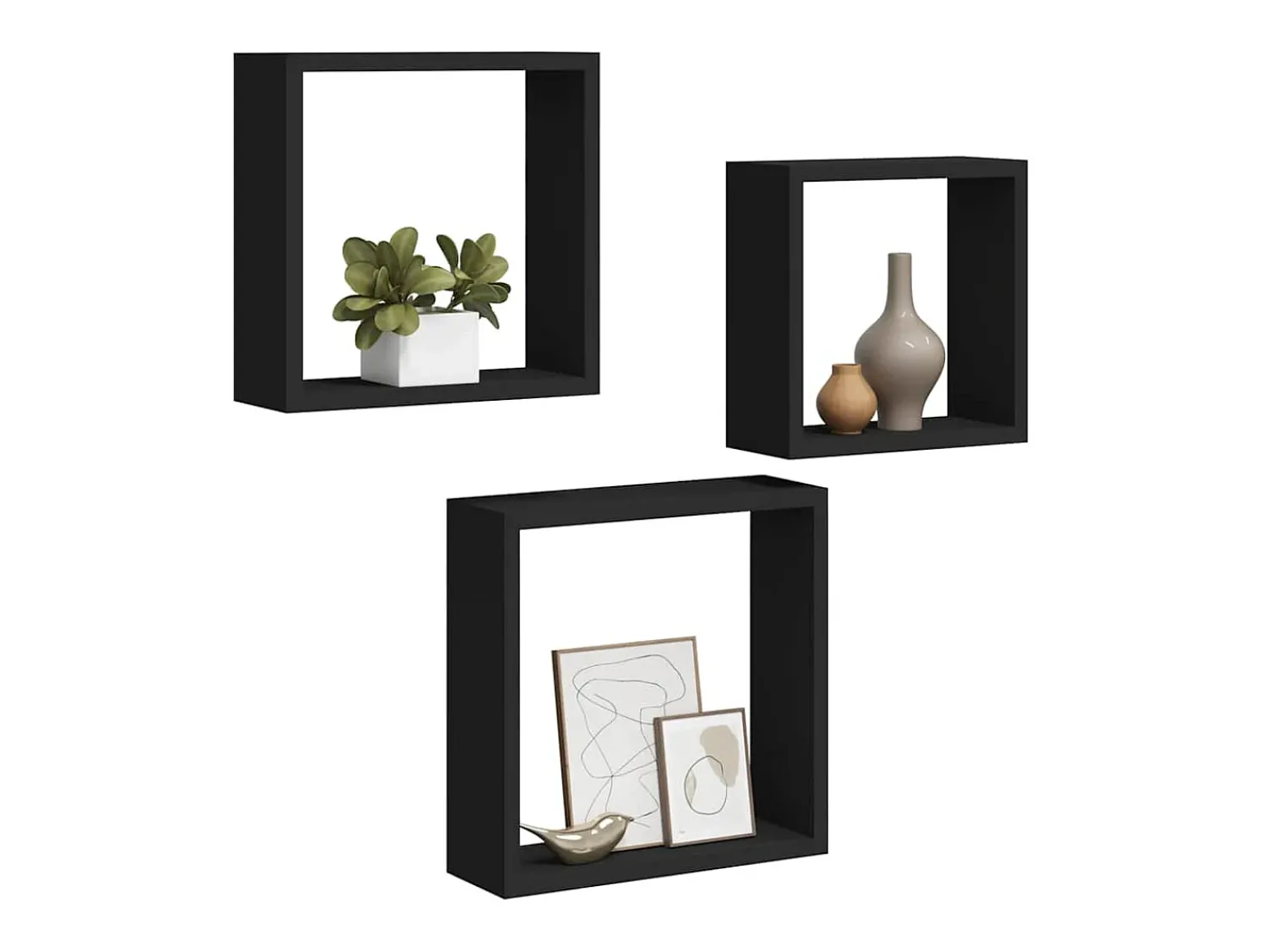 Prateleira|vidaxl Prateleiras de parede em forma de cubo 3 pcs MDF Preto