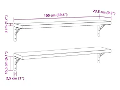 Prateleira*vidaxl Prateleiras de parede 2pcs 100x23,5 cm aço inoxidável prateado Preto
