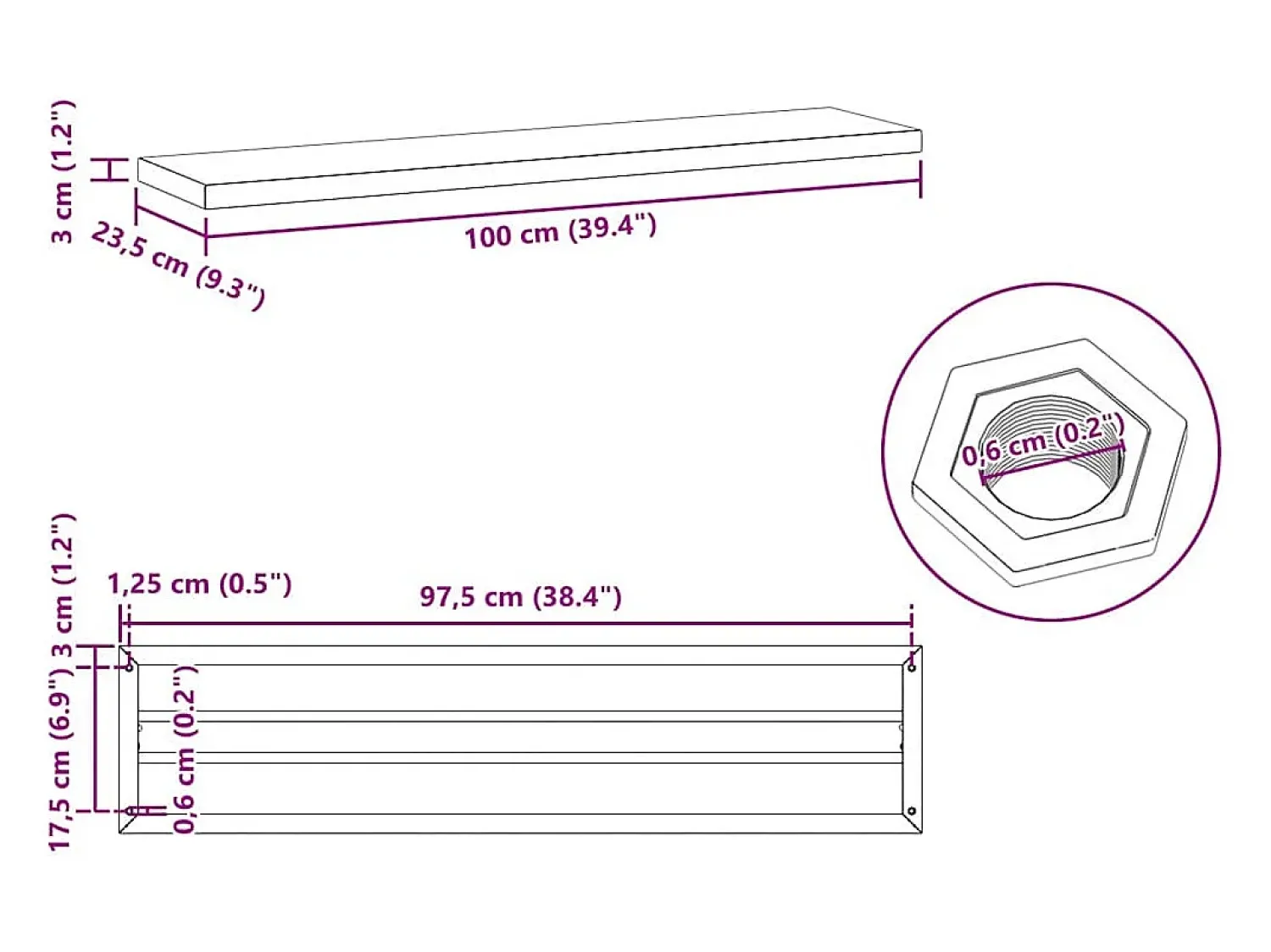Prateleira*vidaxl Prateleiras de parede 2pcs 100x23,5x3cm aço inoxidável prateado Preto
