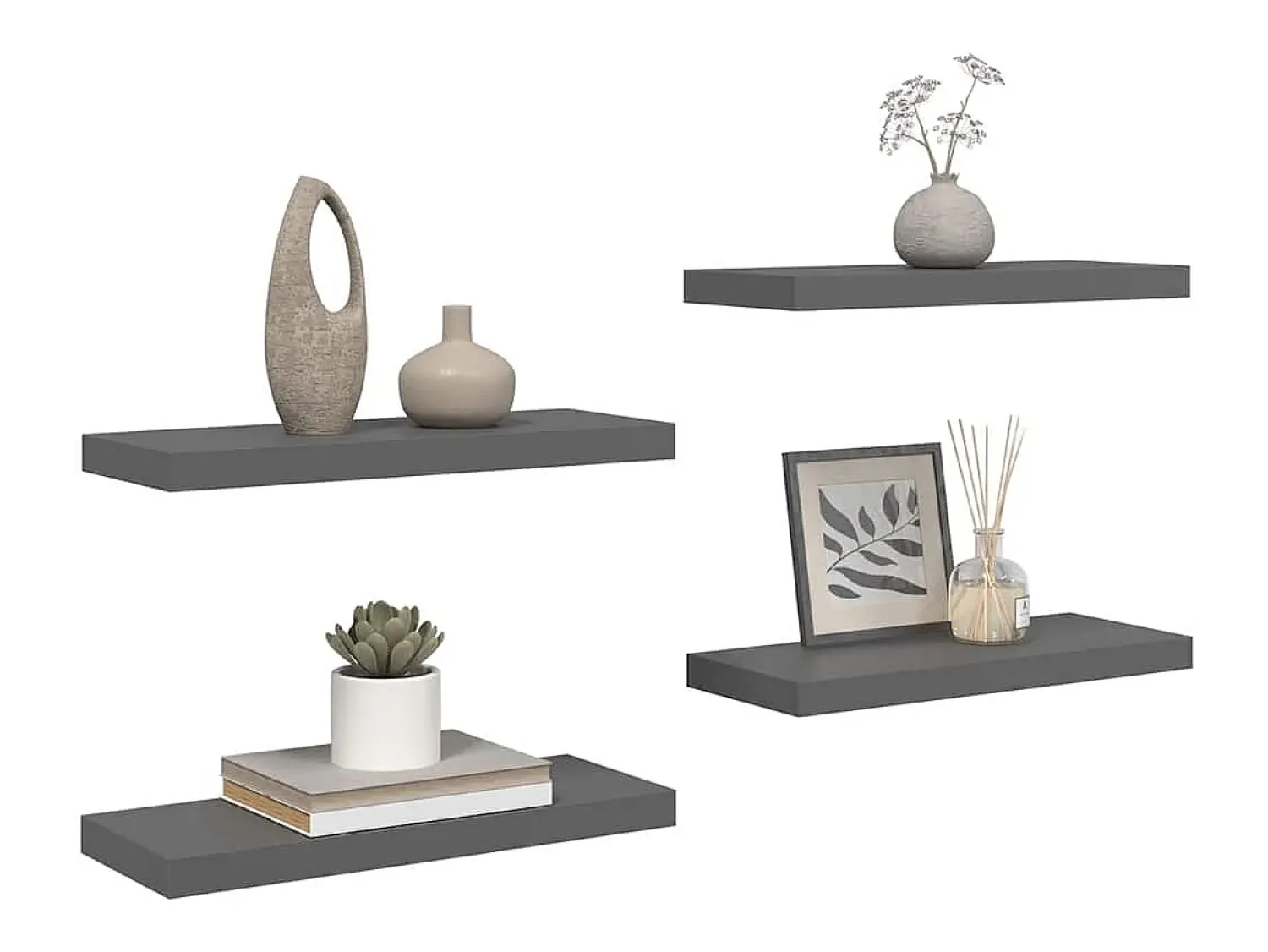 Online vidaxl Prateleiras de parede suspensas 4 pcs 60x23,5x3,8cm MDF cinza Cinzento