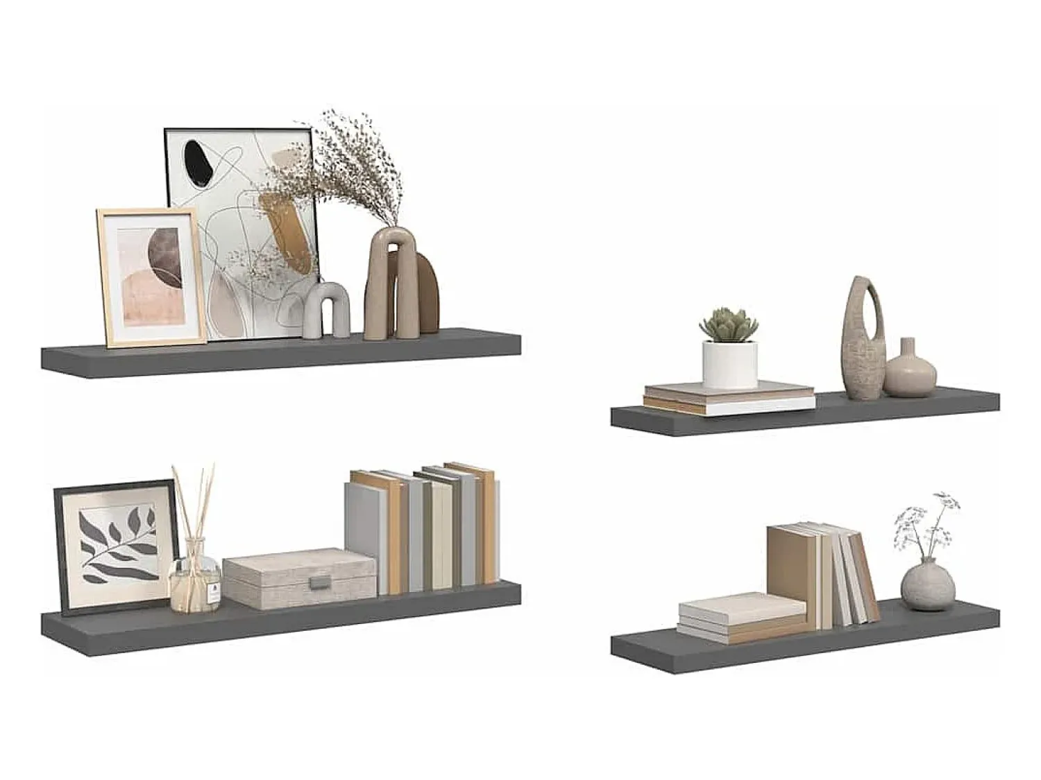 Prateleira|vidaxl Prateleiras de parede suspensas 4 pcs 90x23,5x3,8cm MDF cinza Cinzento