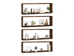 Hot Prateleiras em cubo 4 pcs derivados de madeira carvalho fumado PT185036 Castanho