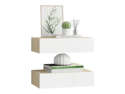 Prateleira|vidaxl Prateleiras parede + gavetas 2pcs MDF 40x23,5x10cm carv./branco Castanho