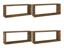 Prateleira* Prateleiras parede 4 pcs madeira processada 60x15x23 cm fumado PT176267 Castanho