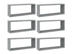 Prateleira| Prateleiras parede 6 pcs madeira processada 60x15x23 cm cinza PT732003 Cinzento
