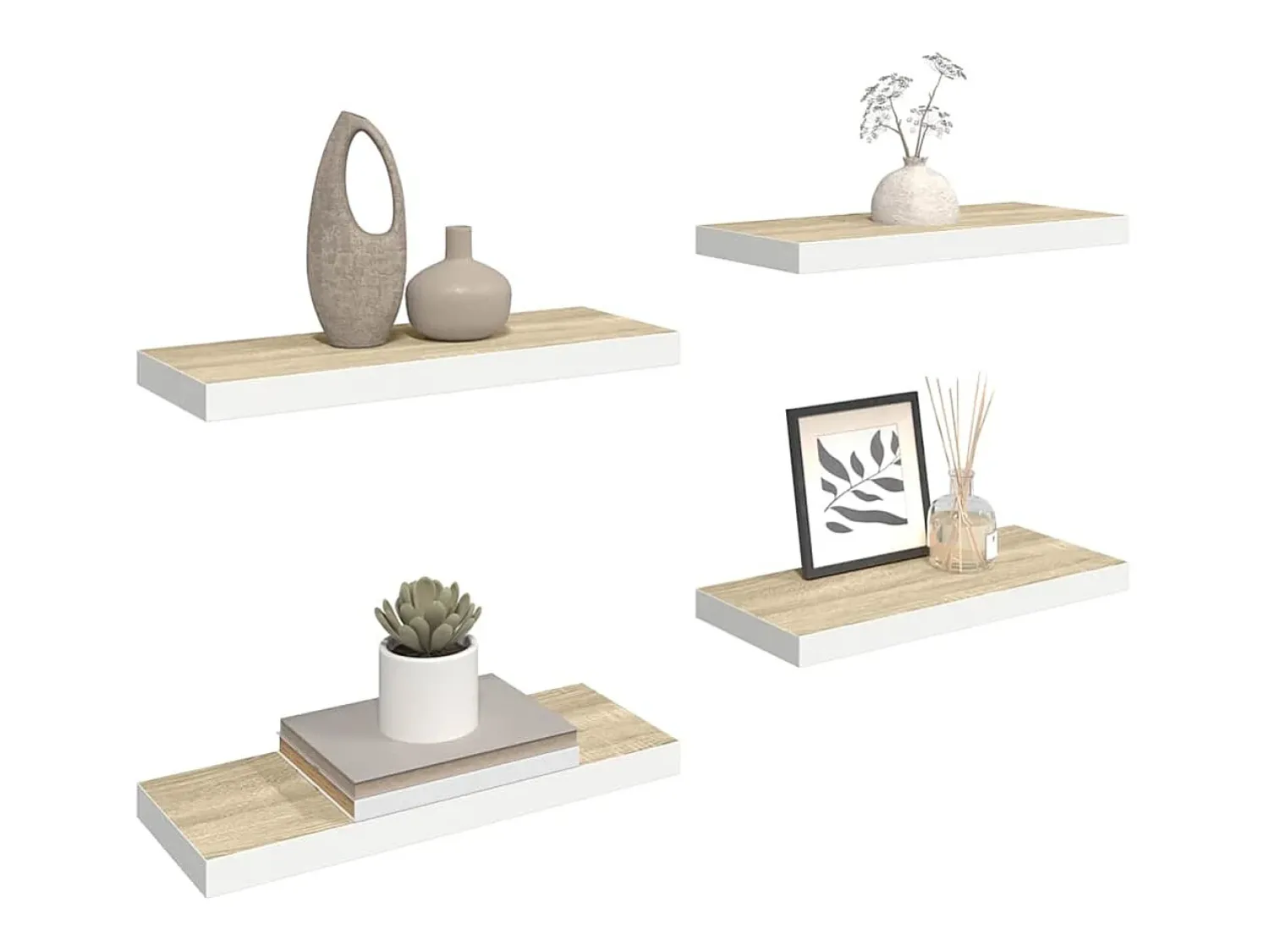 Prateleira|vidaxl Prateleiras parede 4 pcs 60x23,5x3,8 cm MDF carvalho e branco Castanho