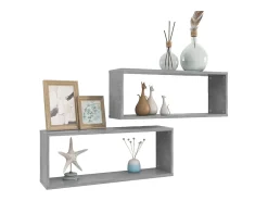 Clearance Prateleiras parede forma de cubo 2pcs 60x15x23 cm cinza cimento PT495036 Cinzento