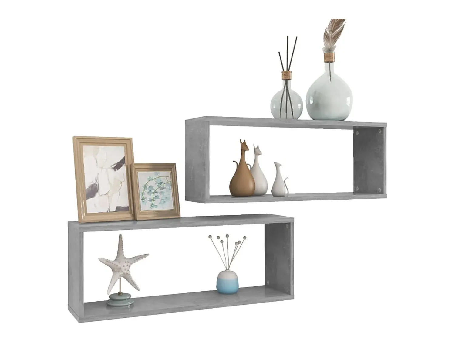 Clearance Prateleiras parede forma de cubo 2pcs 60x15x23 cm cinza cimento PT495036 Cinzento