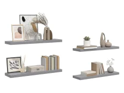 Best vidaxl Prateleiras parede suspensas 4 pcs 90x23,5x3,8cm MDF Cinzento