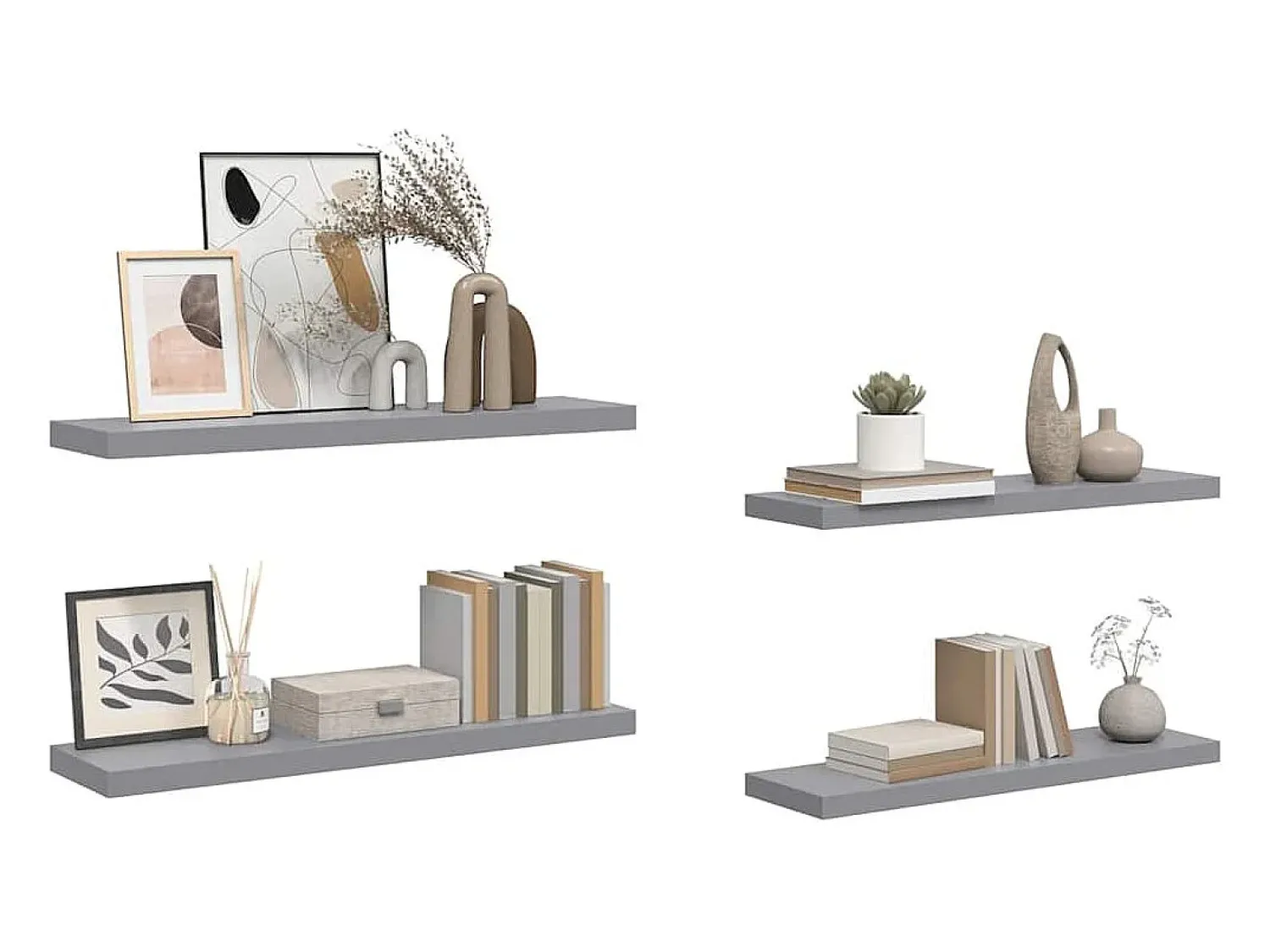 Best vidaxl Prateleiras parede suspensas 4 pcs 90x23,5x3,8cm MDF Cinzento