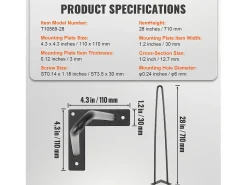 Pés de Móvel SucceBuy, 71.12cm, Metal, Robusto, Mesa de Jantar, Moderno, Perfeitos para Móveis de Sala e Design Contemporâneo^ Prateleira