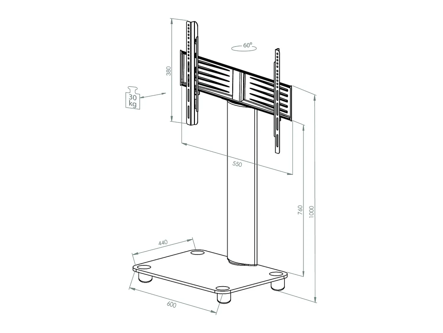 Discount VCM Pés de suporte de TV Bilano Vidro fosco A. 100 x L. 60 x P. 44 cm Verde