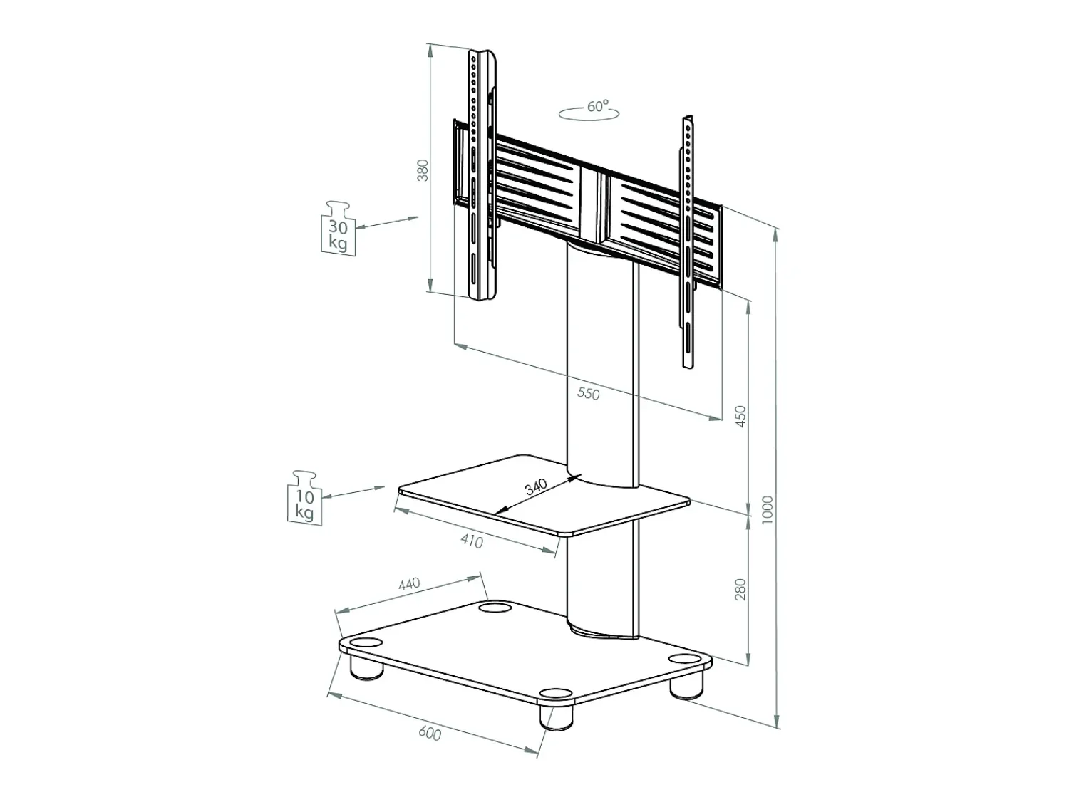Móvel De Tv*VCM Pés de suporte de TV Blino Vidro fosco A. 100 x L. 60 x D 44 cm Verde