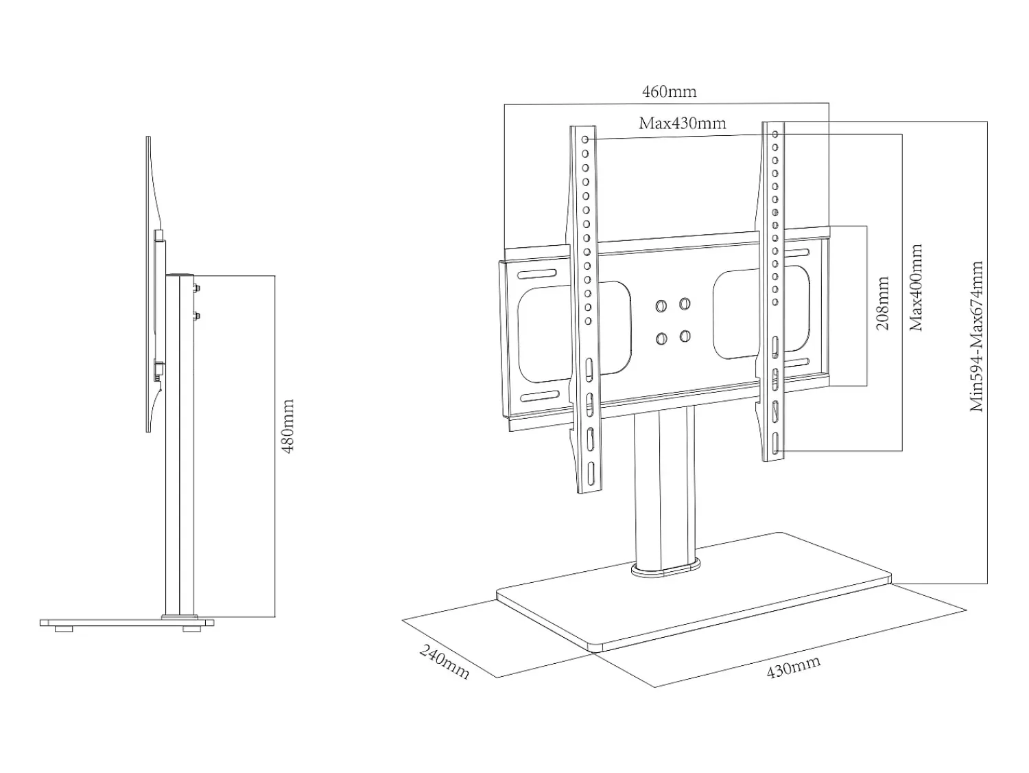 VCM Pés de suporte de TV B-TTS-400 Preto A. 67 x L. 46 x P. 24 cm^ Móvel De Tv