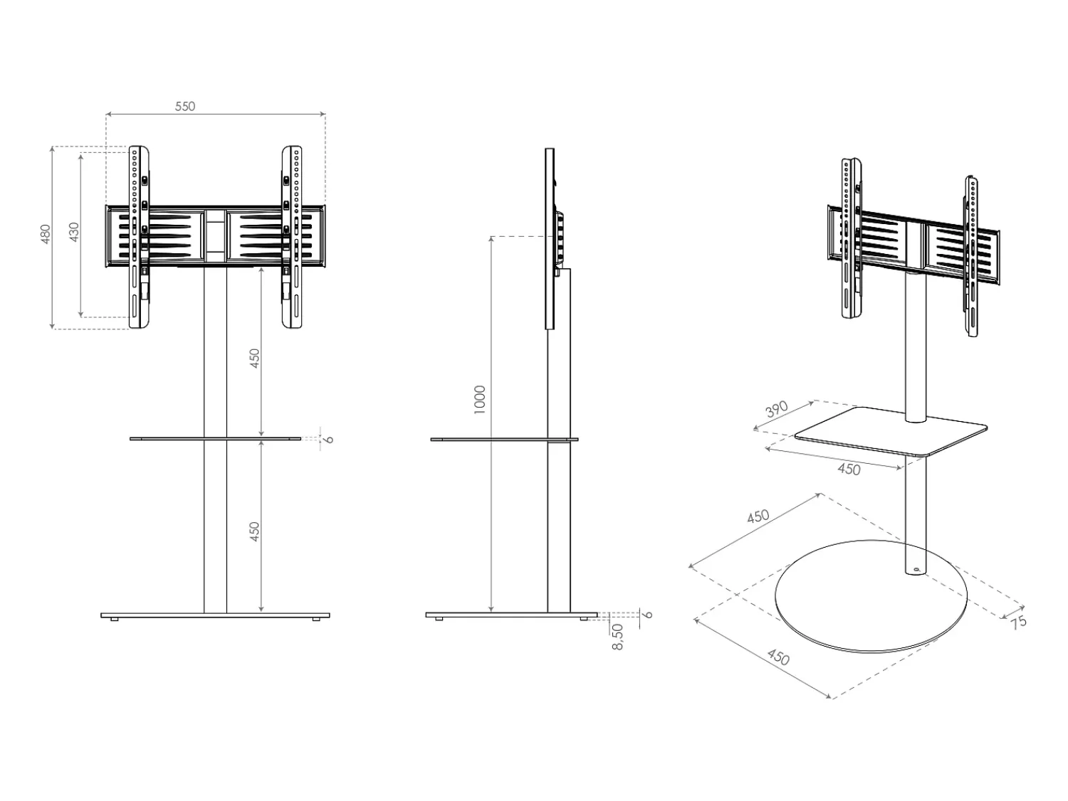 New VCM Pés de suporte de TV Cirla Branco A. 100 x L. 55 x P. 45 cm Multicor