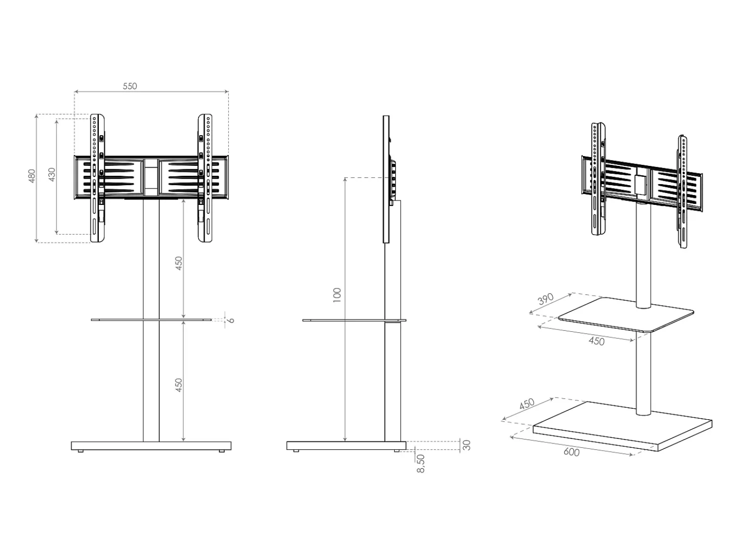 Discount VCM Pés de suporte de TV Nalano Preto A. 100 x L. 60 x P. 45 cm Multicor
