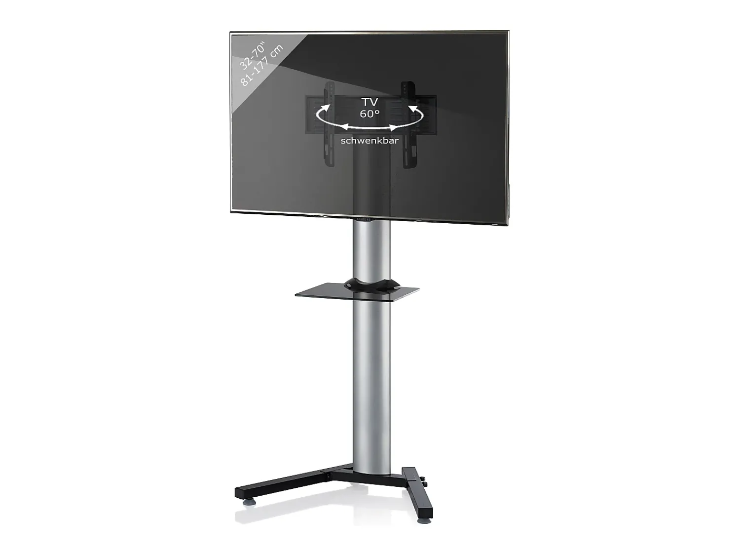 VCM Pés de suporte de TV Stadino Prata A. 174 x L. 90 x P. 74 cm^ Móvel De Tv