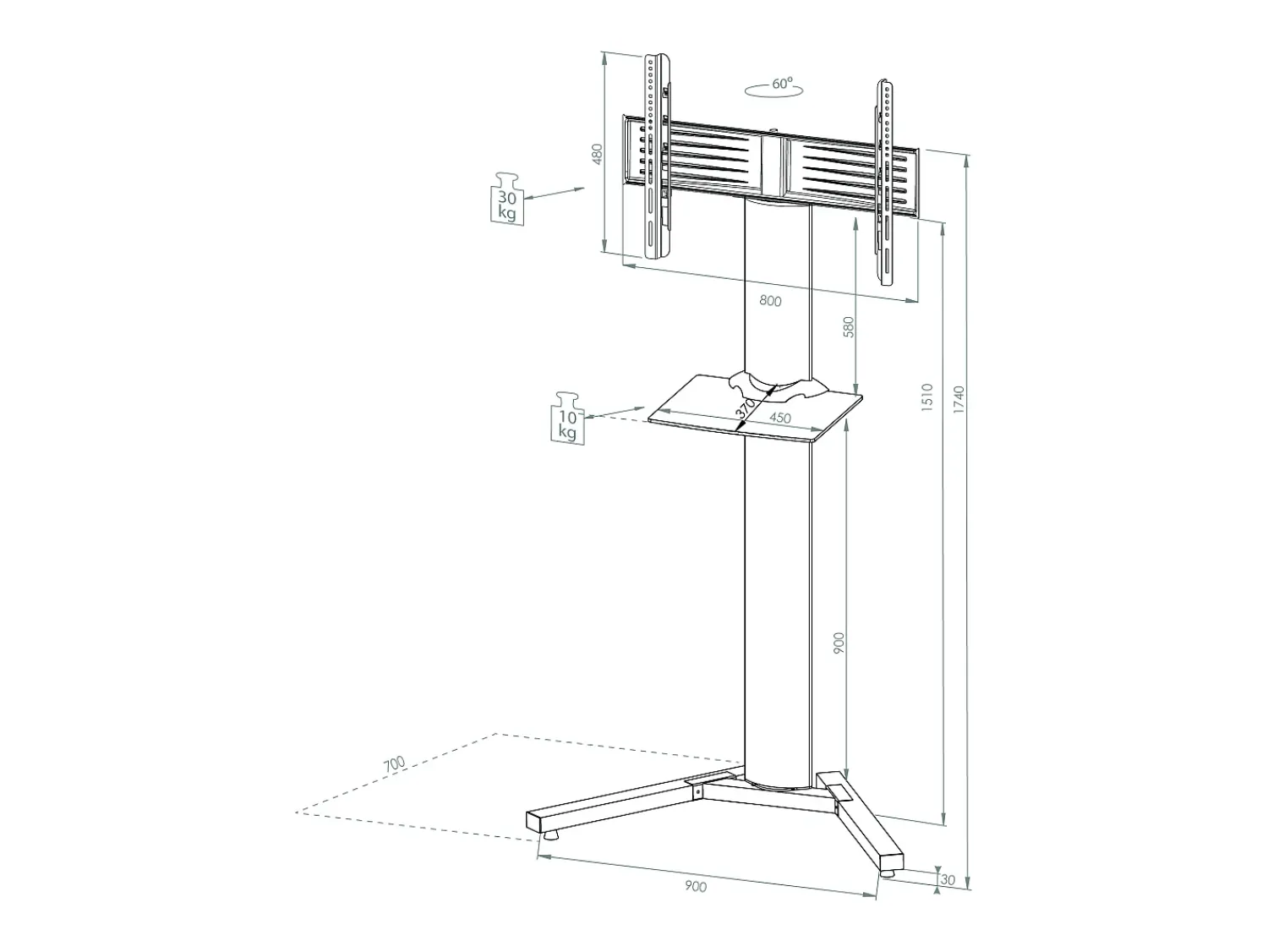 VCM Pés de suporte de TV Stadino Prata A. 174 x L. 90 x P. 74 cm^ Móvel De Tv