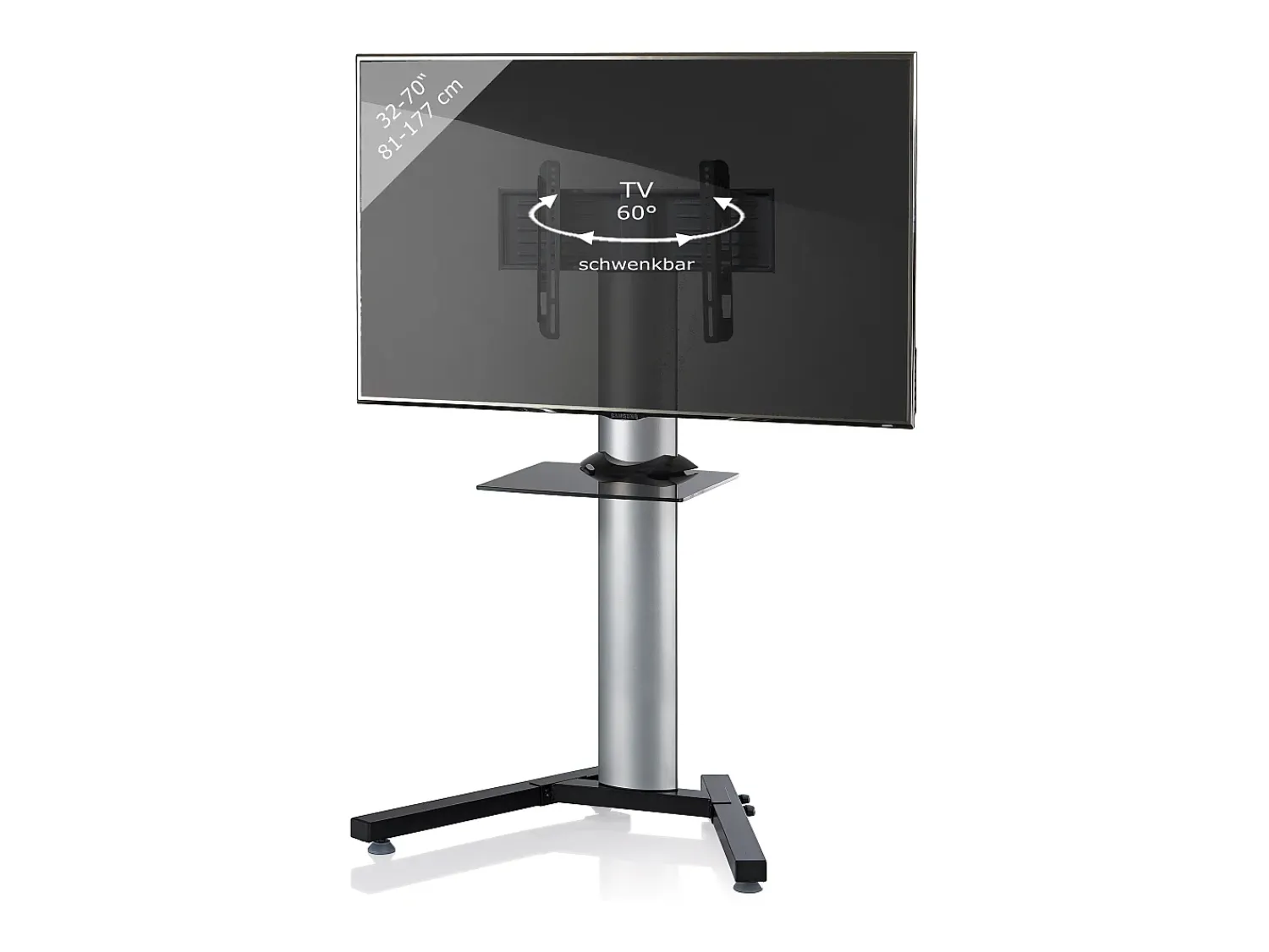 VCM Pés de suporte de TV Stadino Prata A. 125 x L. 90 x P. 72 cm^ Móvel De Tv