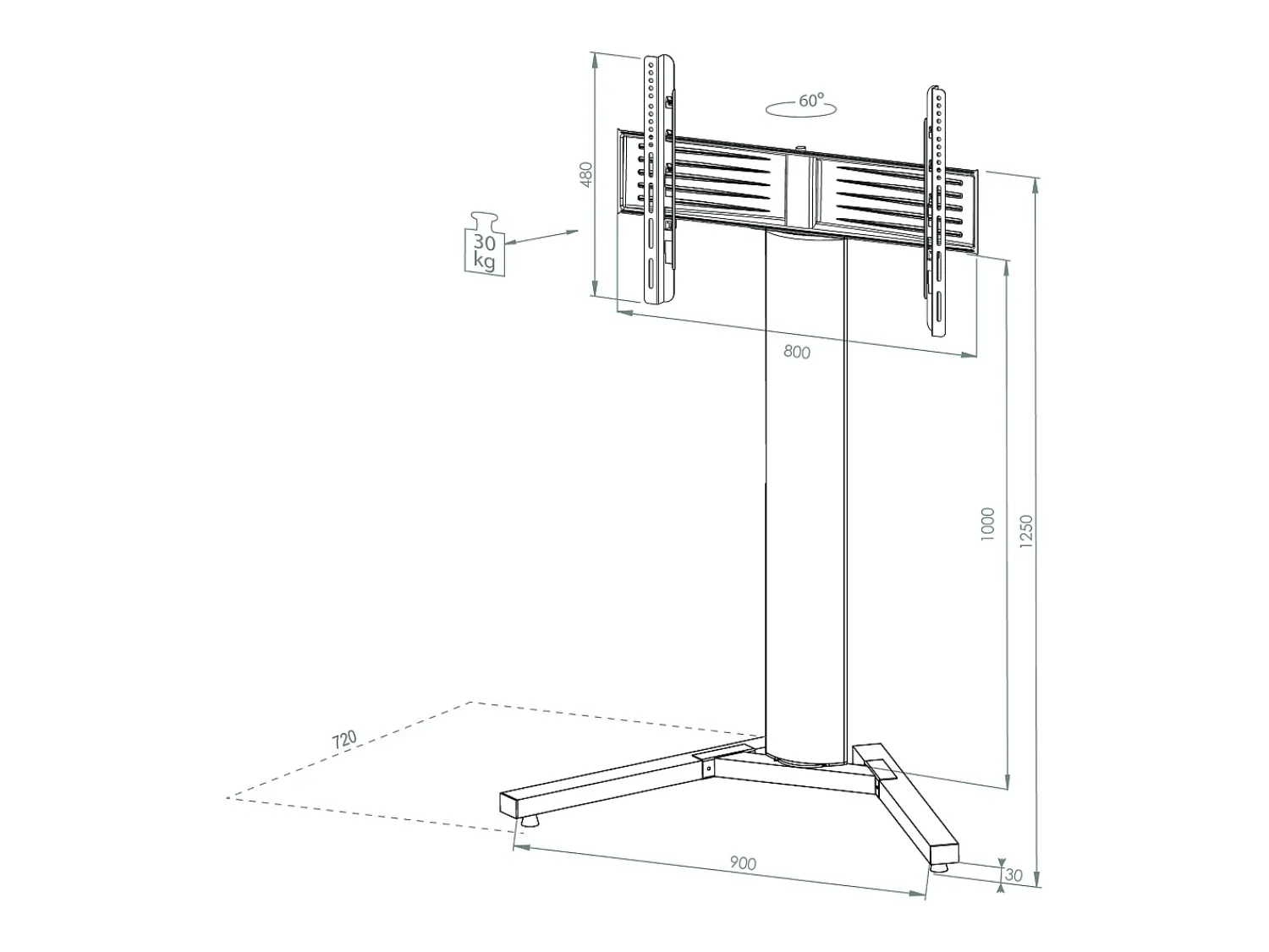 VCM Pés de suporte de TV Stadino Prata A. 125 x L. 90 x P. 72 cm^ Móvel De Tv